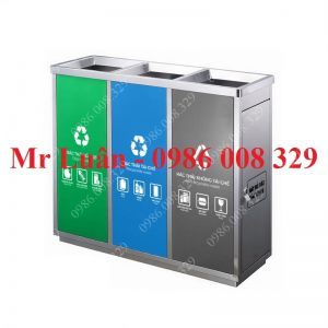 Thùng rác inox phân loại 3 ngăn 02