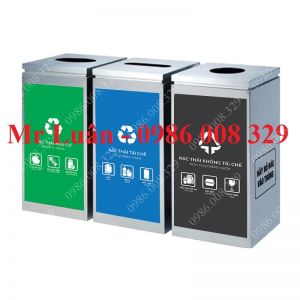 Thùng rác inox phân loại 3 ngăn 01