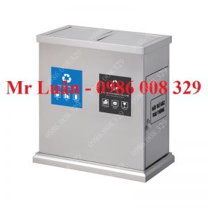 Thùng rác inox nắp lật phân loại 2 ngăn 01