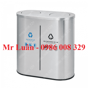 Thùng rác inox nắp lật phân loại 2 ngăn