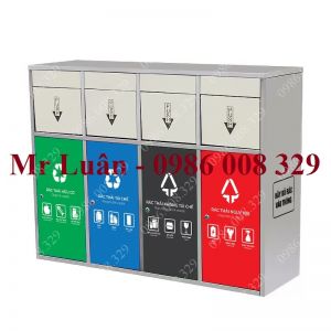 Thùng rác inox 4 ngăn cửa đẩy 01