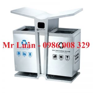 Thùng rác inox 2 ngăn có gạt tàn 05