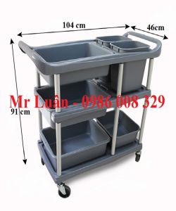 Xe đẩy thu dọn bàn ăn nhựa xám