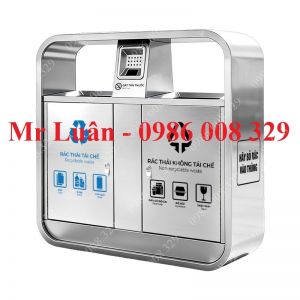 Thùng rác inox 2 ngăn có gạt tàn 03