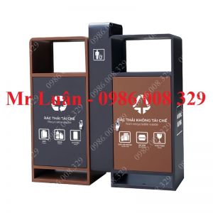 Thùng rác 2 ngăn không gạt tàn 2 màu