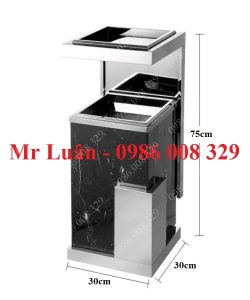 Thùng rác inox vuông đá hoa cương đen