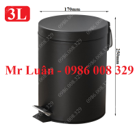 Thùng rác tròn đen đạp chân 3L