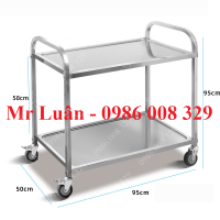 Xe đẩy đồ ăn inox 2 tầng size lớn