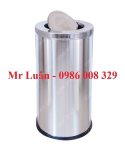 Thùng rác inox tròn nắp lật 38x73