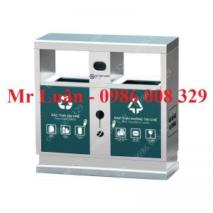 Thùng rác inox 2 ngăn có gạt tàn tròn