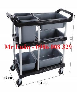 Xe đẩy thu dọn bàn ăn nhựa đen