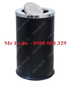 Thùng rác tròn nắp lật đen 38x73