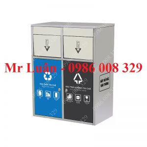 Thùng rác inox 2 ngăn cửa đẩy 01
