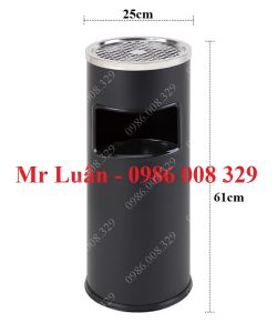 Thùng rác tròn có gạt tàn màu đen