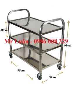 Xe đẩy thức ăn inox 3 tầng size lớn
