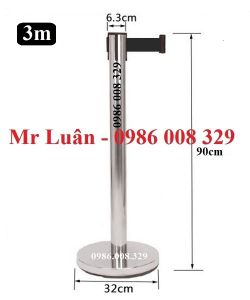 Cột ngăn inox dây kéo 3m đen