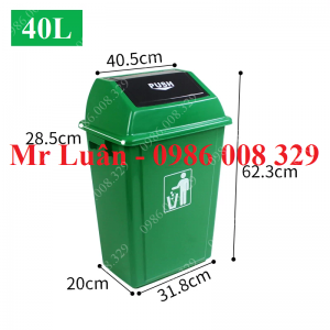 Thùng rác nhựa xanh nắp đẩy 40L