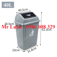 Thùng rác nhựa xám nắp đẩy 40L