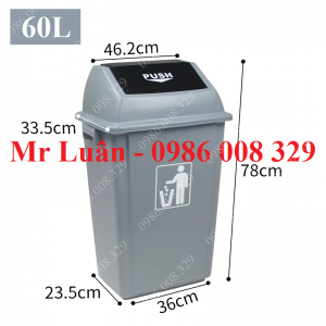 Thùng rác nhựa xám nắp đẩy 60L