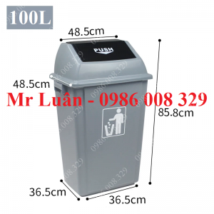 Thùng rác nhựa xám nắp đẩy 100L