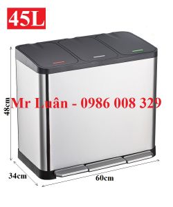 Thùng rác inox đạp chân 45L 3 ngăn