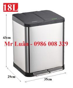 Thùng rác inox đạp chân 18L 2 ngăn