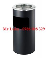 Thùng rác tròn gạt tàn màu đen 30x61