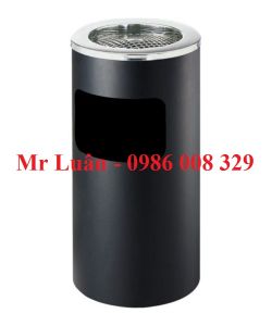 Thùng rác tròn gạt tàn màu đen 30x61