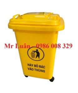 Thùng rác nhựa vàng 60L có bánh xe