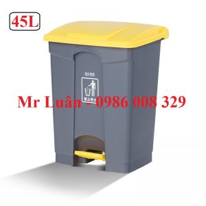 Thùng rác nhựa đạp chân 45L xám vàng