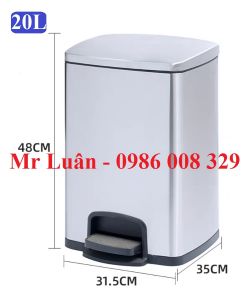 Thùng rác inox vuông đạp chân 20L