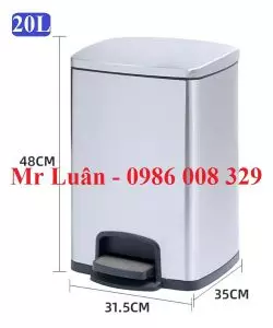 Thùng rác inox vuông đạp chân 20L