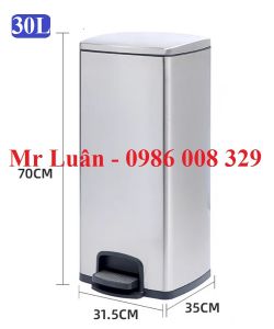 Thùng rác inox vuông đạp chân 30L
