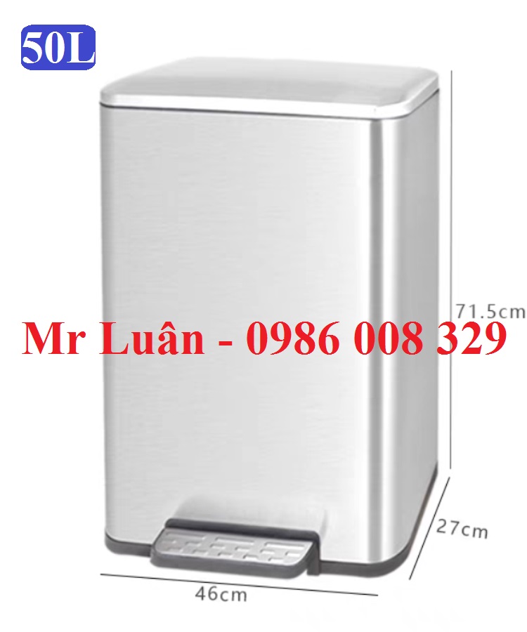 Thùng rác inox vuông đạp chân 50L
