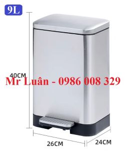 Thùng rác inox vuông đạp chân 9L