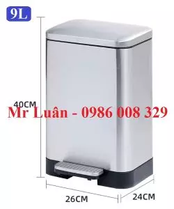 Thùng rác inox vuông đạp chân 9L