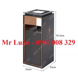 Thùng rác inox vuông đen có khay gạt tàn