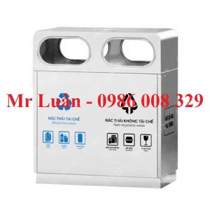 Thùng rác inox 2 ngăn ngoài trời gạt tàn A53