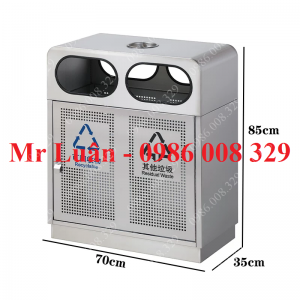 Thùng rác inox 2 ngăn ngoài trời gạt tàn A53