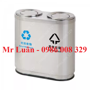Thùng rác inox 2 ngăn nắp lật xoay