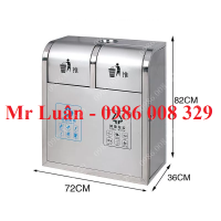 Thùng rác inox 2 ngăn nắp đẩy có gạt tàn