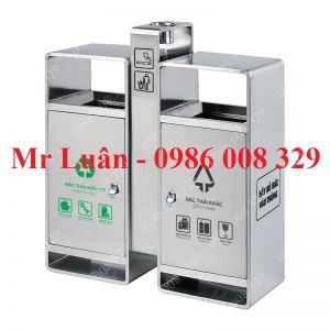 Thùng rác inox 2 ngăn có gạt tàn