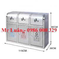 Thùng rác inox 3 ngăn nắp đẩy