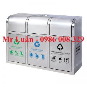 Thùng rác inox 3 ngăn cửa đẩy