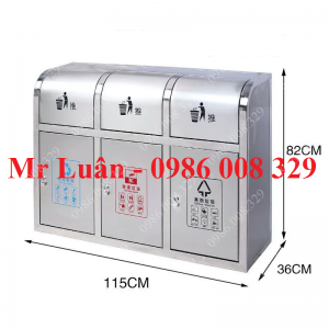 Thùng rác inox 3 ngăn nắp đẩy