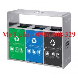 Thùng rác inox 3 ngăn có gạt tàn