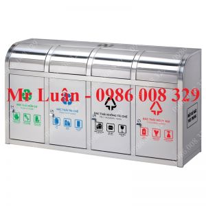 Thùng rác inox 4 ngăn cửa đẩy