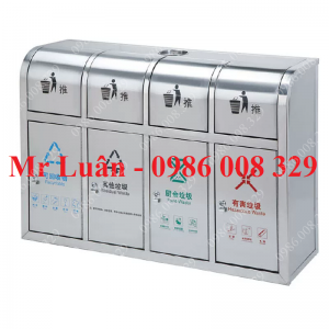 Thùng rác inox 4 ngăn nắp đẩy có gạt tàn