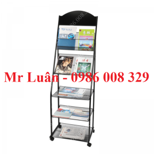 Kệ để tạp chí sách báo thép sơn đen có bánh xe