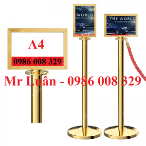 Bảng thông báo inox vàng cho trụ barie dây nhung